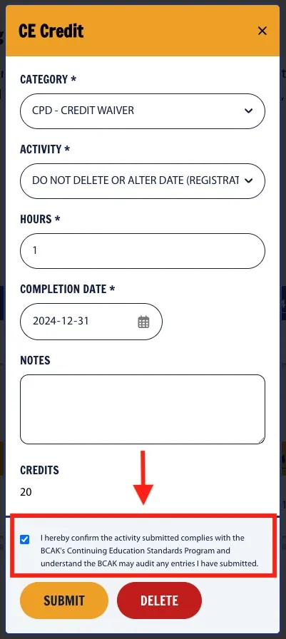 How to accept 20 CPD credit waiver 3